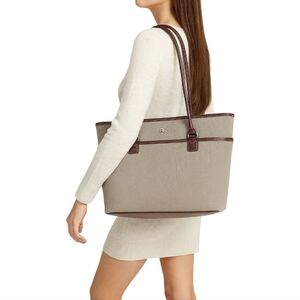 Etienne Aigner Carried Away Collection Taupe Canvas & Leather Shoulder Tote New
